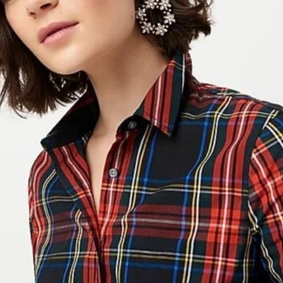 J. Crew Slim Fit Stretch Cotton Poplin Shirt In Stewart Tartan Plaid Button Down - Picture 10 of 10